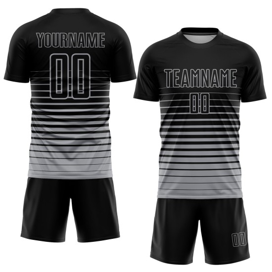 Schwarz Fashion Fade Sublimation Uniform Nadelstreifen Custom Jersey Grau Fußball