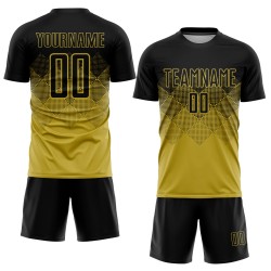 Jersey Custom Old Soccer Gold Uniform Sublimation Schwarz
