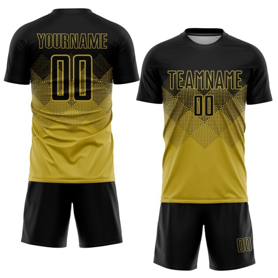 Jersey Custom Old Soccer Gold Uniform Sublimation Schwarz
