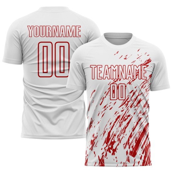 Trikot Rot Fußball Uniform Sublimation Weiß Custom Trikot Rot Fußball Uniform Sublimation Weiß Custom