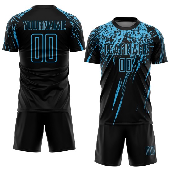 Jersey Blau Uniform Custom Schwarz Fußball Sublimation Himmel