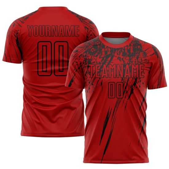 Rote Sublimation Custom Jersey Fußballuniform Schwarz Rote Sublimation Custom Jersey Fußballuniform Schwarz