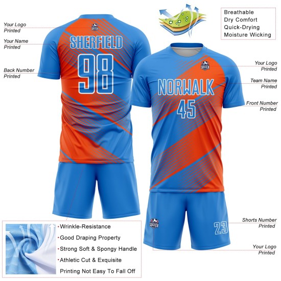 Benutzerdefinierte Pulver Orange-Weiß Uniform Blau Sublimation Jersey Fußball Linie Benutzerdefinierte Pulver Orange-Weiß Uniform Blau Sublimation Jersey Fußball Linie