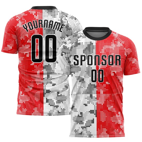 Jersey Sublimation Custom Rot Schwarz-Weiß Fußballuniform Jersey Sublimation Custom Rot Schwarz-Weiß Fußballuniform