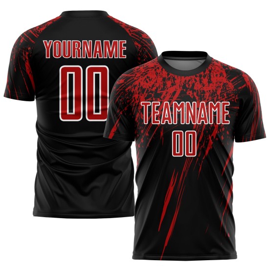 Benutzerdefinierte Uniform Rot-Weiß Trikot Schwarz Sublimation Fußball