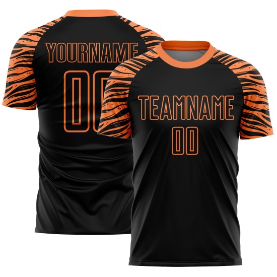 Benutzerdefinierte Sublimation Streifen Schwarz Jersey Fußball Orange Uniform Tiger