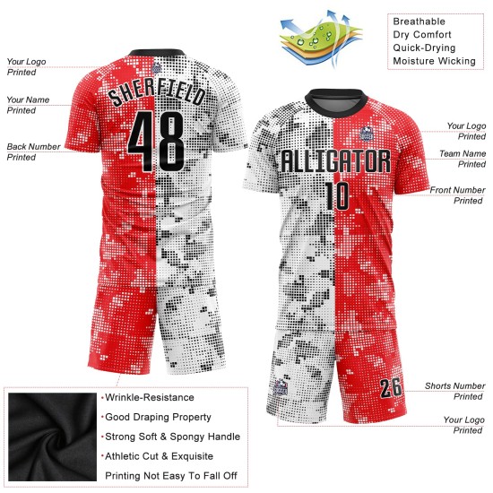 Jersey Sublimation Custom Rot Schwarz-Weiß Fußballuniform Jersey Sublimation Custom Rot Schwarz-Weiß Fußballuniform