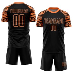 Benutzerdefinierte Sublimation Streifen Schwarz Jersey Fußball Orange Uniform Tiger Benutzerdefinierte Sublimation Streifen Schwarz Jersey Fußball Orange Uniform Tiger