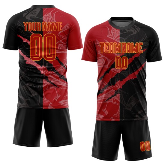 Benutzerdefinierte Graffiti Jersey Rot-Gold Uniform Muster Scratch Fußball Sublimation