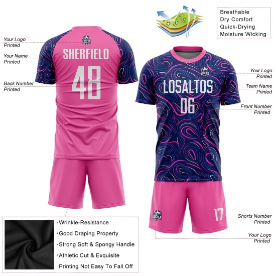 Fußballtrikot Weiß-Rosa Sublimation Navy Uniform Custom Fußballtrikot Weiß-Rosa Sublimation Navy Uniform Custom