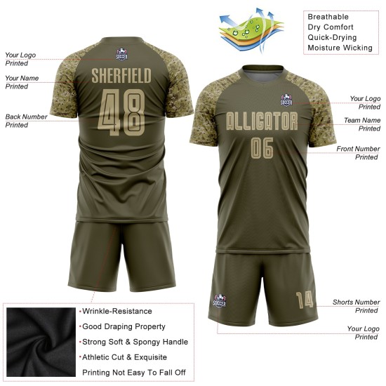 Sublimation Gold-Camo Vegas zum Service Uniform Olive Jersey Fußball benutzerdefinierte Salut