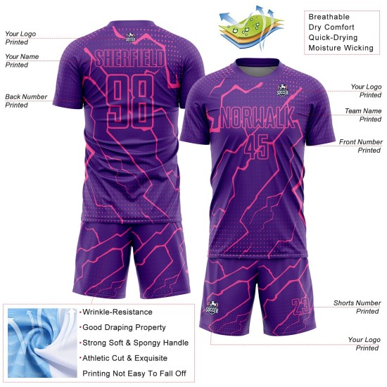 Benutzerdefinierte Lila Sublimation Rosa Uniform Lightning Fußballtrikot Benutzerdefinierte Lila Sublimation Rosa Uniform Lightning Fußballtrikot