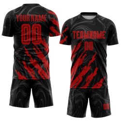Schwarzes Trikot Fußball Sublimation Uniform Rot Custom