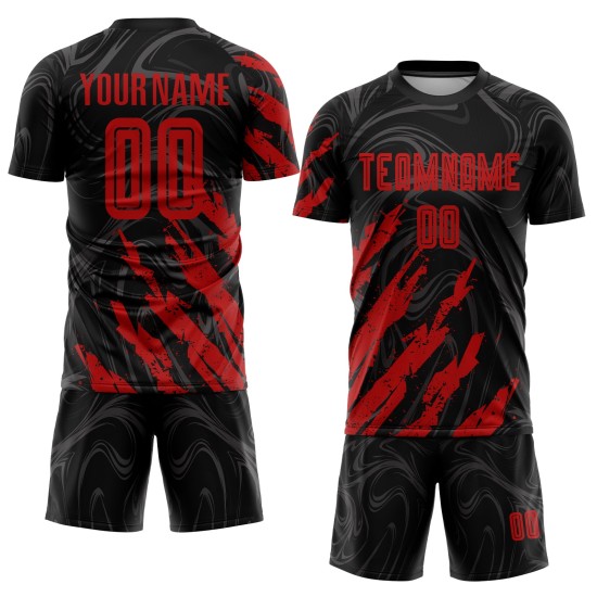 Schwarzes Trikot Fußball Sublimation Uniform Rot Custom Schwarzes Trikot Fußball Sublimation Uniform Rot Custom