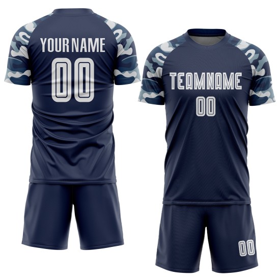 Uniform Navy Trikot Sublimation Fußball Weiß-Camo Custom