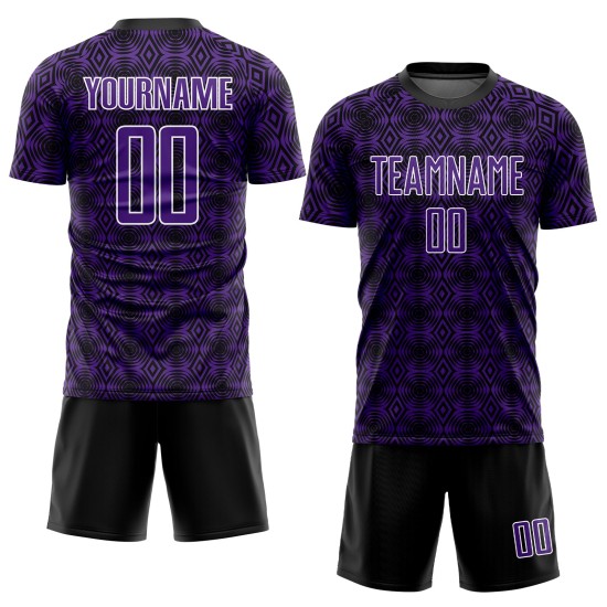 Uniform Jersey Lila Fußball Formen Benutzerdefinierte Geometrische Schwarz-Weiß Sublimation