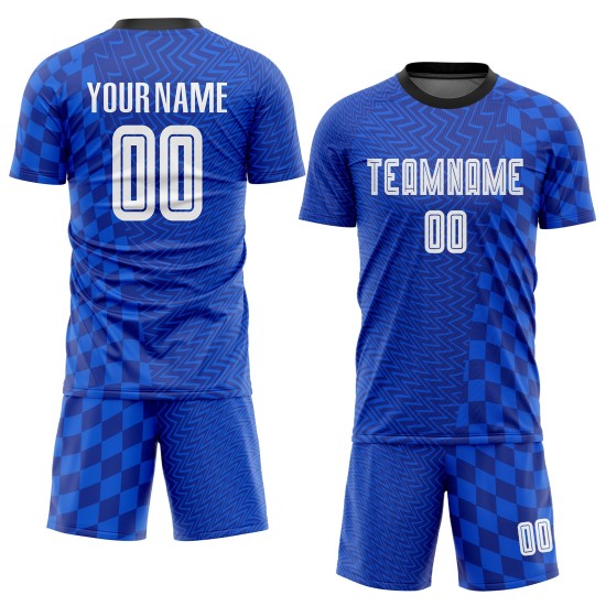 Fußball Royal Trikot Sublimation Uniform Weiß-Schwarz Custom