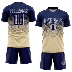 Cremefarbenes Trikot Sublimation Marineblau-Weiß Uniform Fußball Custom