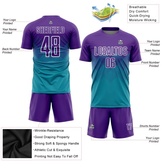 Uniform Lila-Weiß Custom Jersey Sublimation Teal Fußball