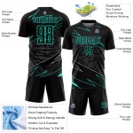 Jersey Uniform Sublimation Aqua Custom Schwarz Fußball Linien Jersey Uniform Sublimation Aqua Custom Schwarz Fußball Linien