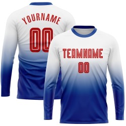 Jersey Langarm Fade Uniform Rot-Royal Custom Weiß Sublimation Fußball Mode