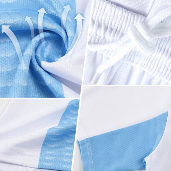Trikotuniform Weiß-Aqua Benutzerdefinierte Fußballsublimation Schwarzer Blitz