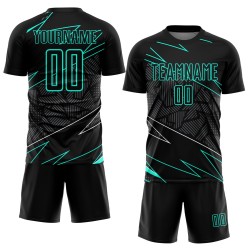 Jersey Uniform Sublimation Aqua Custom Schwarz Fußball Linien