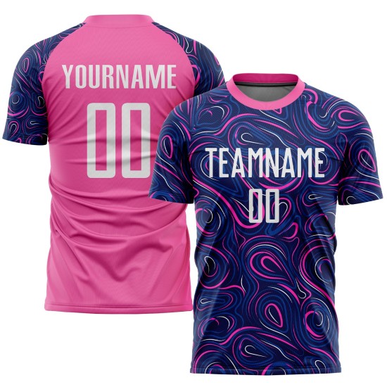 Fußballtrikot Weiß-Rosa Sublimation Navy Uniform Custom Fußballtrikot Weiß-Rosa Sublimation Navy Uniform Custom