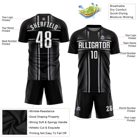 Sublimation Schwarz Custom Weiß-Grau Uniform Jersey Fußball