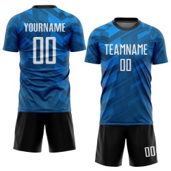 Fußball Custom Blau Jersey Weiß-Schwarz Licht Uniform Sublimation
