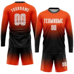 Uniform Sublimation Mode Lange Fußball Orange Weiß-Schwarz Custom Sleeve Jersey Verblassen